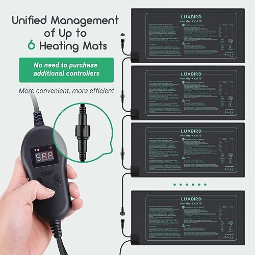 LUXBIRD 6 Pack 30W Seedling Heating Mats 10" x 20.75" with Thermostat Controller, Idea for Seed Starting, Germination, Greenhouse (LB-HT06) - size: 6 Pack-10x20.75