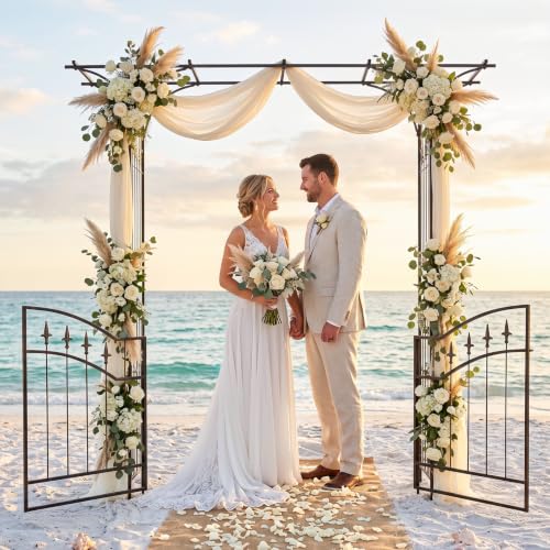 VINGLI Garden Arbor, Arch for Wedding Ceremony Party, Christmas Garden Decor Steel Garden Trellis for Plant Climbing, Pergola for Garden, Backyard, Lawn (Flat Top with Gate,Bronze) - style: Flat Top with Gate,Bronze