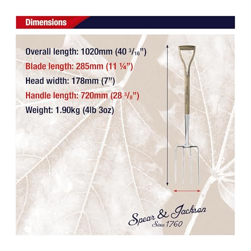 Spear & Jackson Traditional Stainless Steel Digging Fork, Heavy Duty Durable Stainless Steel Garden Tool, Ideal for Digging, Aerating, and Turning Soil - style: Digging Fork