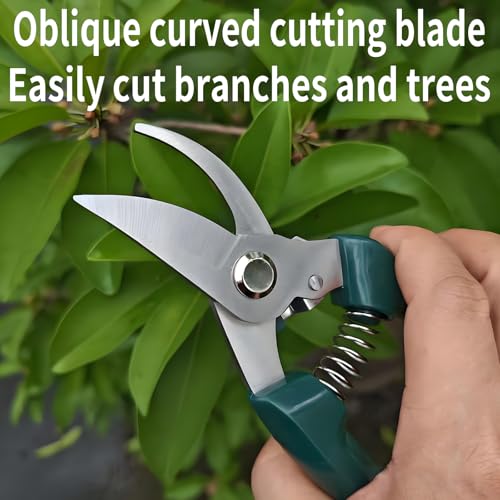 Non-Slip Garden Pruning Shears Automatic Rebound Ergonomic Grafting Flower Snips 3CR13 Steel Durable Carbon Steel with Long Lever for Easy Use Enhanced Spring Curved Blade Safety Lock Herb Scissors