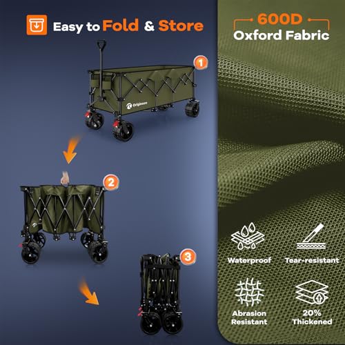 Originsure 300L Beach Wagons Carts Foldable with Big Wheels, 560lbs, Green - color: Green