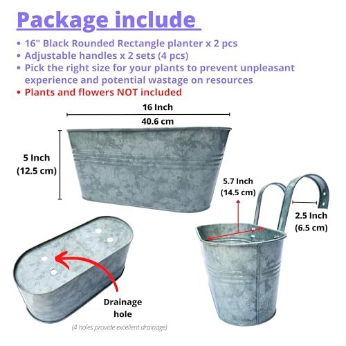 LaLaGreen Boho Rail Planter (16 in, 4 Pack) Silver Metal Fence Flower Pots - size: 16" (41cm) x 2 Pack