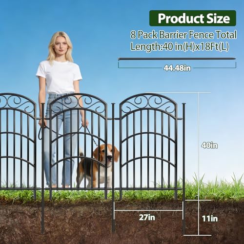 Decorative Garden Fence, 40in H x 18ft L, 8 Panels - size: 8 Panels - 18ft(L) X 40 in(H)