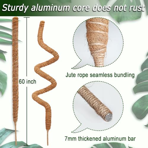 Soupiar 2 Pack 60'' Bendable Moss Pole for Monstera & Pothos - Tall Handmade Coco Coir Plant Support Stakes for Large Climbing Indoor Plants, Potted Houseplant Trellis Accessories - color: 2 × 60 Inch