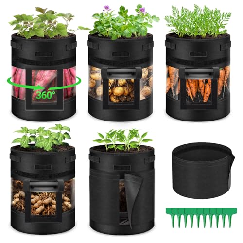 5 Pcs 10 Gallon Visible Potato Grow Bags with Shading Flap & Harvest Window