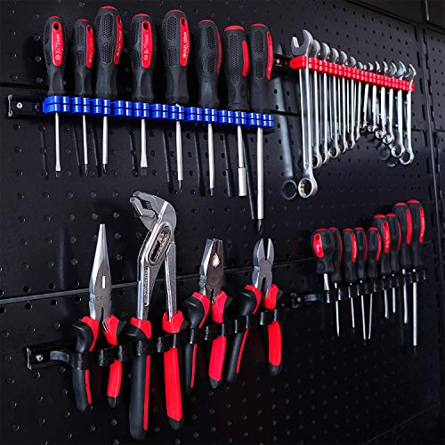 CASOMAN 4 pcs Screwdriver Organizer and Wrench Organizer, Hand Tool Holder, Plastic Rail Wrench Hanger with Clips - size: 4pcs