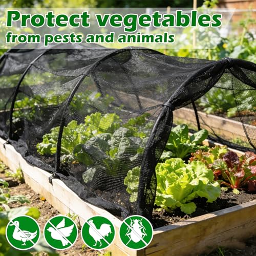 Stronger Garden Mesh Netting for Plants Vegetables Fruits Flowers - 10x20 Ft Black PPT Nano Bug Bird Net Screen, Raised Bed Greenhouse Balcony Patio Porch, 33% Shading Rate