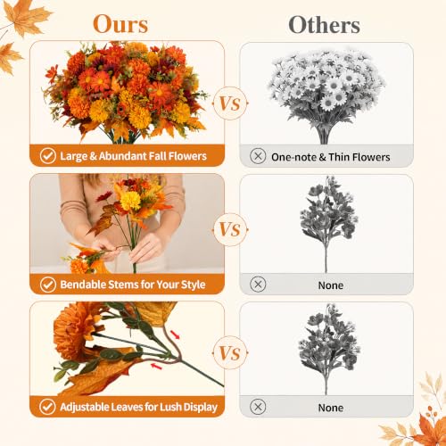 BLOSMON Faux Mums for Outdoor Planters: Realistic Fall Flowers Artificial - color: Burnt Orange