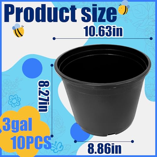 Pots for Plants 3 Gallon 10Pcs 10 inch Flexible Plastic Nursery Pot