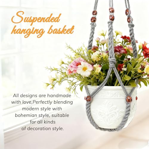 35 Inch Macrame Plant Hanger, Large for up to 15 Inch Pot Extra Long Hanging Planter Holder Basket with Wood Beads for Indoor Outdoor Home Decor (Grey, 1-Pack) - color: Gray, size: 1-Pack