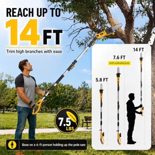 Grasstigon 8" Cordless Pole Saw Compatible with Dewalt 20V Battery