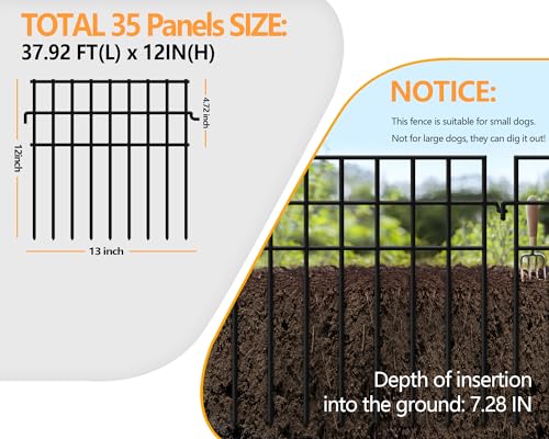 35 Panels Animal Barrier Fence No Dig, 37.92ft(L) X 12in(H) Rabbit Fences Ground Defense Border Small Metal Fencing, Dog Under Barriers Blocker for Garden, Flower Bed, Patio - size: 35 Panels, 37.92 ft(L) X 12 in(H)