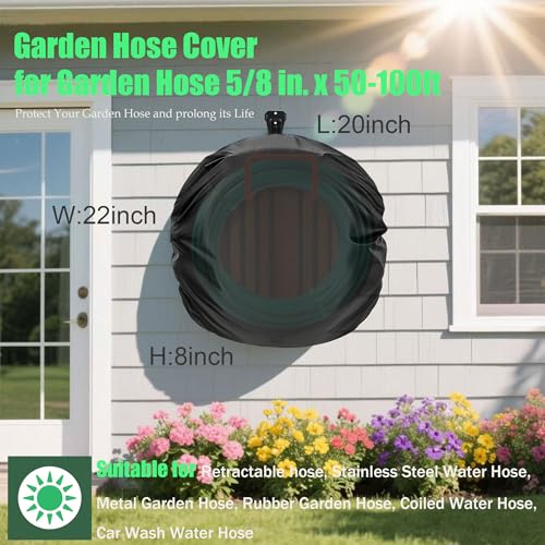 Hose Cover - Garden Hose Reel Cover(Fits 5/8" x 50-100ft), Protect & Extend Life, Sun-Proof, Waterproof, Dustproof, Heavy Duty 420D Oxford Spun Cloth, Double-sided Material, Hose Covers for Outside