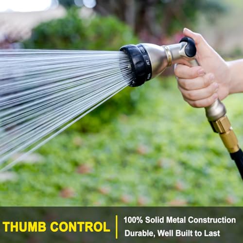 FANHAO Metal Thumb Control Garden Hose Nozzle Heavy Duty, 8 Spray Patterns - color: Silver
