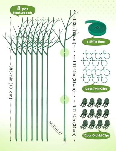 NiHome 39.5" Comprehensive Plant Support Stake Set of 8 - color: Green 39.7"-8 Pack