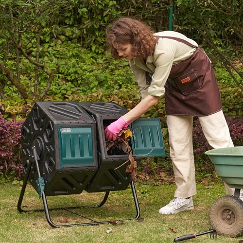 East Oak Dual Chamber Outdoor Compost Tumbler, 2×18.5 Gallon Compost Bin, Rotating Composter with Aeration & Locking System for Garden, Kitchen & Yard - color: Black, size: 37gallon