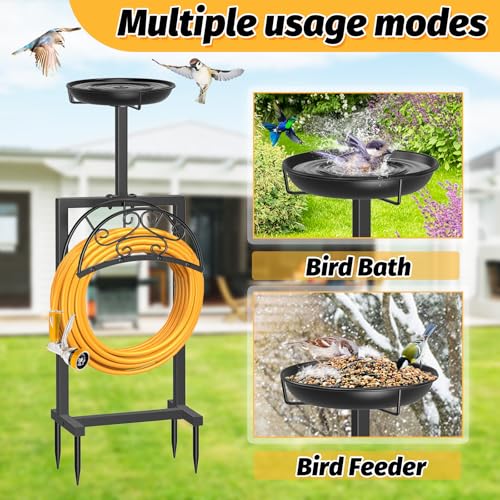 Garden Hose Holder, Freestanding Holds 150ft with Bird Feeder - style: Floral With bird feeder