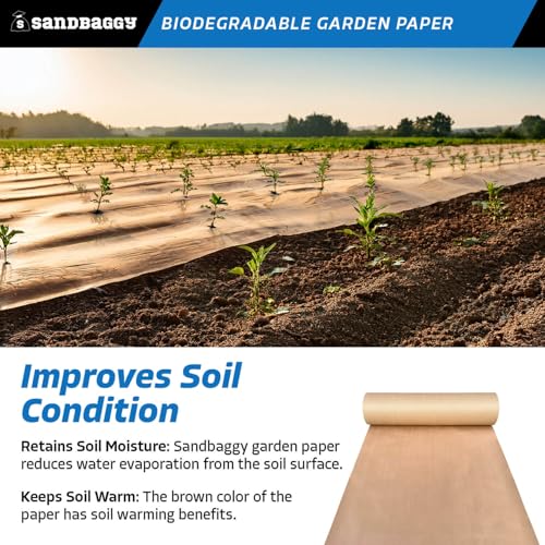 Sandbaggy Biodegradable Landscape Fabric - Garden Paper for Weeds - Paper Mulch Rolls - Made in America (2 ft x 475 ft, 1) - size: 2 ft x 475 ft