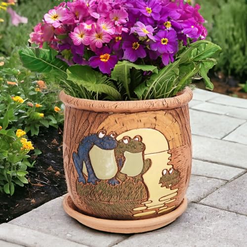 STP GOODS Ceramic Pot with Drainage Hole and Saucer, Plant Pots, Modern Decorative Planters for House Plants Indoor Flowers Plants, Cute Flower Pot - Gifts (Frogs (1.6 L)) - color: Frogs (1.6 L)