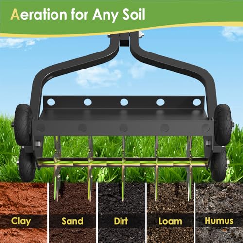 Seeutek 18 Inch Lawn Aerator, Upgraded Heavy Duty Manual Aerators Lawn Tool w/ 3D Steel Tines, 4 Wheels & Non-Slip Handle, Push Spike Aerator Suitable for Lawn, Garden and Yard - size: 18" Upgraded