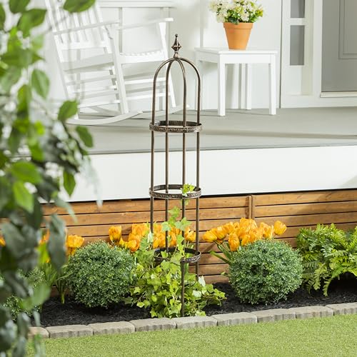 Evergreen 5 ft Garden Trellis for Climbing Plants Vines, Jasmine & Flowers, Rustproof Metal Obelisk Trellises, Outdoor & Indoor Plant Support for Potted Planters (Bronze) - color: 5 ft Bronze