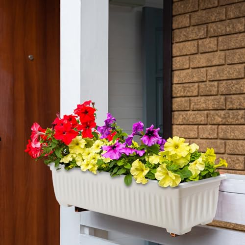 FillTouch 6 Pack Window Flower Box Planter White Rectangle Planter, 23 Inch - size: 23 Inch