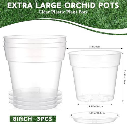 Baderke 3 Pack Clear Nursery Pot,8 Inches - size: 8 Inches