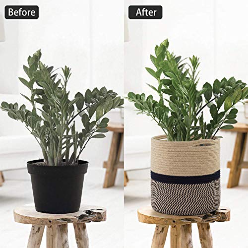 TIMEYARD Large Jute Plant Basket, Planter for Indoor Plants, Black and Jute - color: Black and Jute, size: 12" x 12"