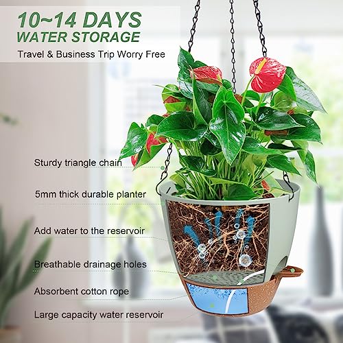 12 Inch Self Watering Hanging Planters for Indoor Outdoor Plants, 1 Pack - color: Green, size: 12''