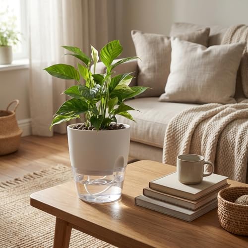 Vanavazon 6 Inch Self Watering Pots for Indoor Plants African Violet Pots - color: White