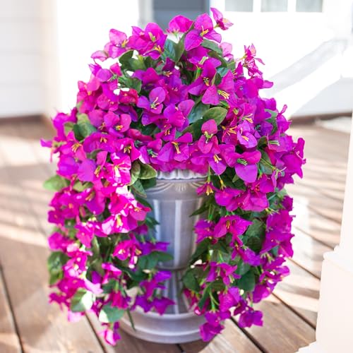 2 PCS Bougainvillea Artificial Hanging Flowers Plants for Outdoors, Purple - color: Purple