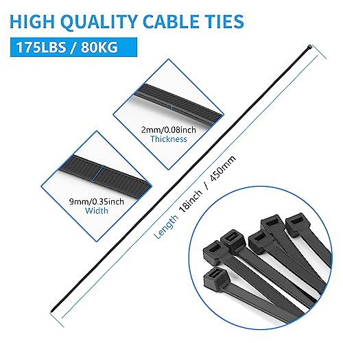 Armpow 18 inch Brown Zip Ties Heavy Duty 100 PACK, 200 LBS Ultra Exclusive Strong Plastic Wire Ties, Large Cable Ties Extra Long Tie Wraps, Indoor and Outdoor UV Resistant - color: Brown