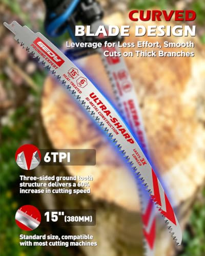 15 Inch Japanese Teeth Reciprocating Saw Blades, Arc Edge Pruning Blades, 6TPI for Tree Trimming, Wood Cutting, Green Wood, Wet Wood and Branch Cutting, 3 Pack - color: 3-Pc 15" Extended-Reach Pruning