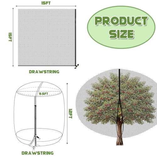 15ft x 15ft Extra Large Fruit Tree Netting Cover with Zipper and Drawstring Garden Plant Protector Bird Barrier for Blueberry Bushes Ultra Fine Mesh Garden Netting for Birds Squirrels Cicadas (Black) - color: Black, size: 15ft x 15ft