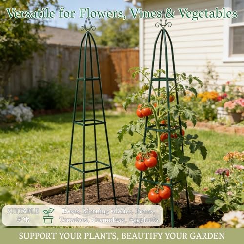100% Metal Garden Obelisk Trellis for Climbing Plants Outdoor | Powder-Coated Steel Tall Garden Teepee Trellis | Sturdy Vertical Plant Support for Potted Plants Peas, Beans, Squash Outdoor & Indoor