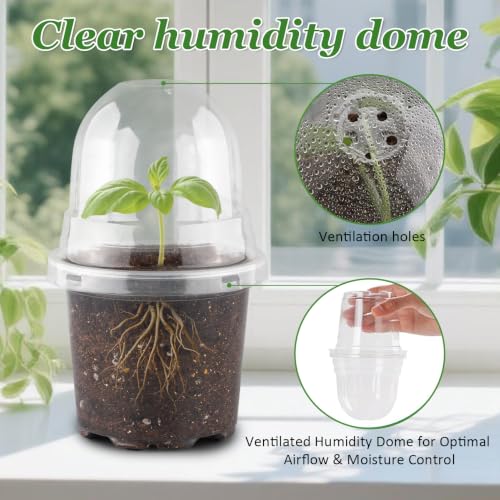 RooTrimmer 60 Pack Clear Nursery Pots with Humidity Domes, 4 Inch Plastic Plant Pots with Drainage Holes for Seedlings, Transparent Seed Starting Pot for Cuttings Propagation Indoor Gardening - color: 4 Inch Clear Pots With Domes-60p, size: 4Inch