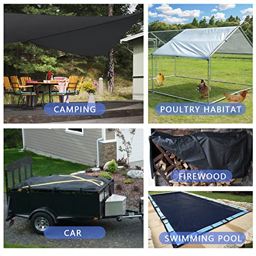 10x12ft Black Tarp Heavy Duty Waterproof, Oxford Fabric Cover 20mil - size: 10x12ft