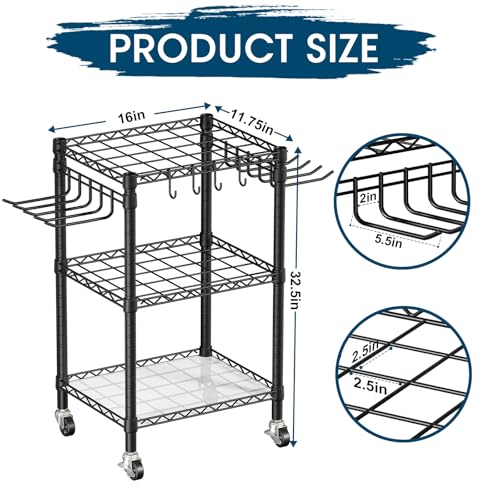 T1 Garden Tool Organizer(With Lockable Wheels)Heavy Duty Garage Tool Storage for Yard,Shed,Outdoor and Lawn,Freestanding Tool Organizers and Storage UP to 50 Tools,Black with Anti-Tip Device - color: Black