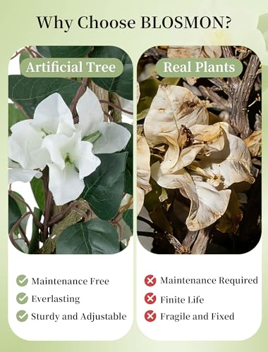 BLOSMON 5ft Bougainvillea Artificial Trees for Outdoor Porch Decor, White - color: White Bougainvillea Flowers