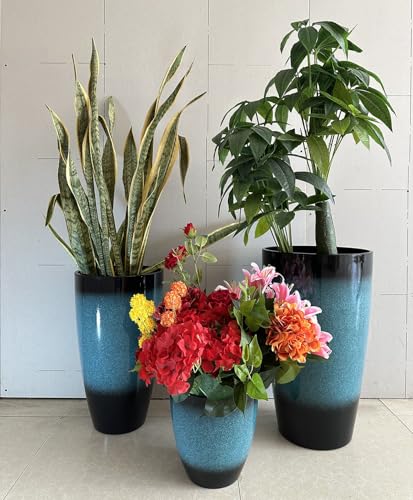 24/21/11 Inch Tall Planter Pots Garden Plastic Planters - Set of 3 for Indoor & Outdoor Use - Decorative Lightweight Flower Pots - color: Turquoise