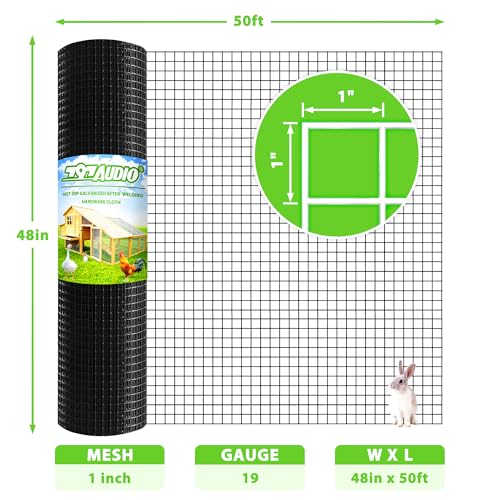 PVC Coated Welded Wire Fence,1 inch 48 in x 50 ft,Chicken Wire,Black Metal Fence Mesh Wire Roll,Garden Fencing Welded Wire Mesh for Pet Enclosures,Vegetable,Poultry and Agricultural Use - color: Black, size: 1"x1" 48inx50ft