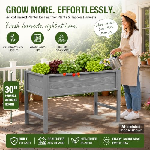 YEFU 48" Raised Garden Bed with Legs, HIPS Outdoor Garden Bed, Grey - color: Gray, size: 48"×24"×30"