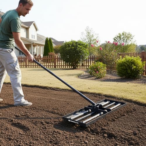 30" Heavy Duty Lawn Leveling Rake, 6.5FT Soil Leveler Tool