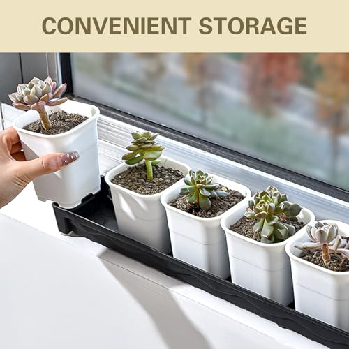 5 PCS Plastic Plant Tray Saucer Rectangular, Windowsill Plant Drainage Stand for Indoors Outdoor, Black Water Drip Tray for Flower Pot Planter, 16 x 4.5 x 1.6 Inch - color: Black