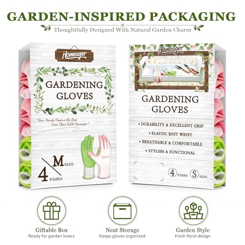 Gardening Gloves Women, Rubber-Coated Gloves for Gardening, Yard Work Glove - color: Medium (Pack of 4)