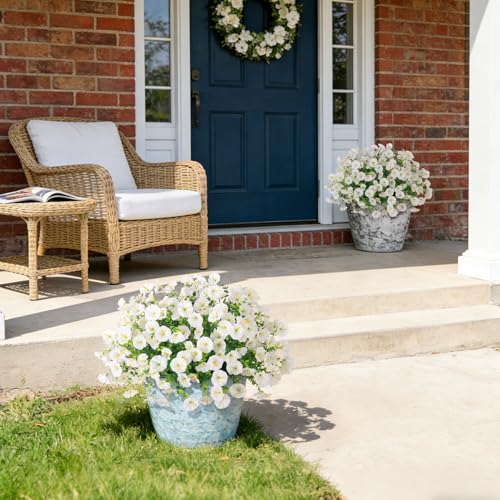 Hrobek Artificial Flowers for Outdoors Faux Petunias Plants UV Resistant - color: White