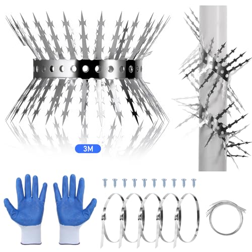 Bird Spikes, Squirrels Spike, Raccoon Snake Deterrent, Squirrel Spikes, Stainless Steel Squirrel baffles for Bird feeders, Anti Climb Spikes for Birdhouse to Keep Mouse Raccoo Away, 10FT