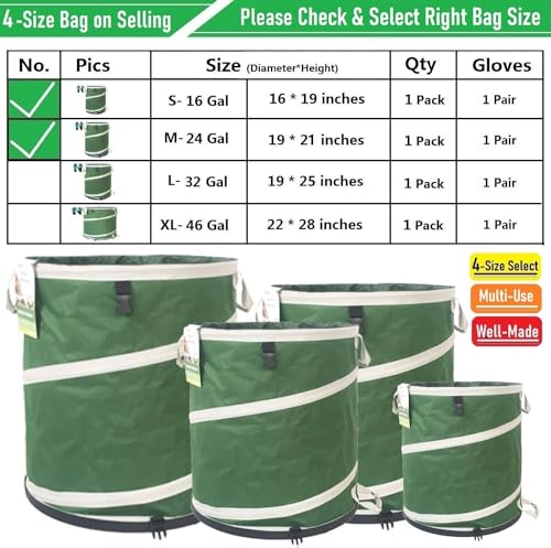 16 Gallon and 24 Gallon Collapsible Trash Can Solid Bottom for Pop-Up Trash Can,Recycling Bin,RV Camping Waste Bin,Laundry Hamper,Yard Waste Bag,Garden Debris Bag,Lawn Grass,Yard Weeds Bags,Leaf Bags - color: 16 Gal+24 Gal Green