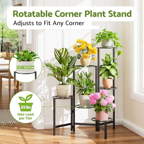 6 Tier Metal Plant Stands Outdoor Indoor, Heavy Duty Flower Pot Holder Potted Display Rack Shelf, Tall Corner Plant Shelf for Patio Garden Balcony Living Room Bedroom -BlackDiamond - color: BlackDiamond, size: 6-tiers