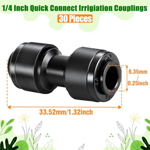30 Pack 1/4 Inch Drip Irrigation Coupling Fittings - 1/4'' Drip Line Push-to-Fit Connectors for 1/4 Inch Drip Irrigation Tubing Leak Free Lock Coupler Parts for Drip Irrigation System - size: 1/4" Push-to-connect Coupler